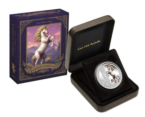 Mythical Creatures silver coin series case and packaging