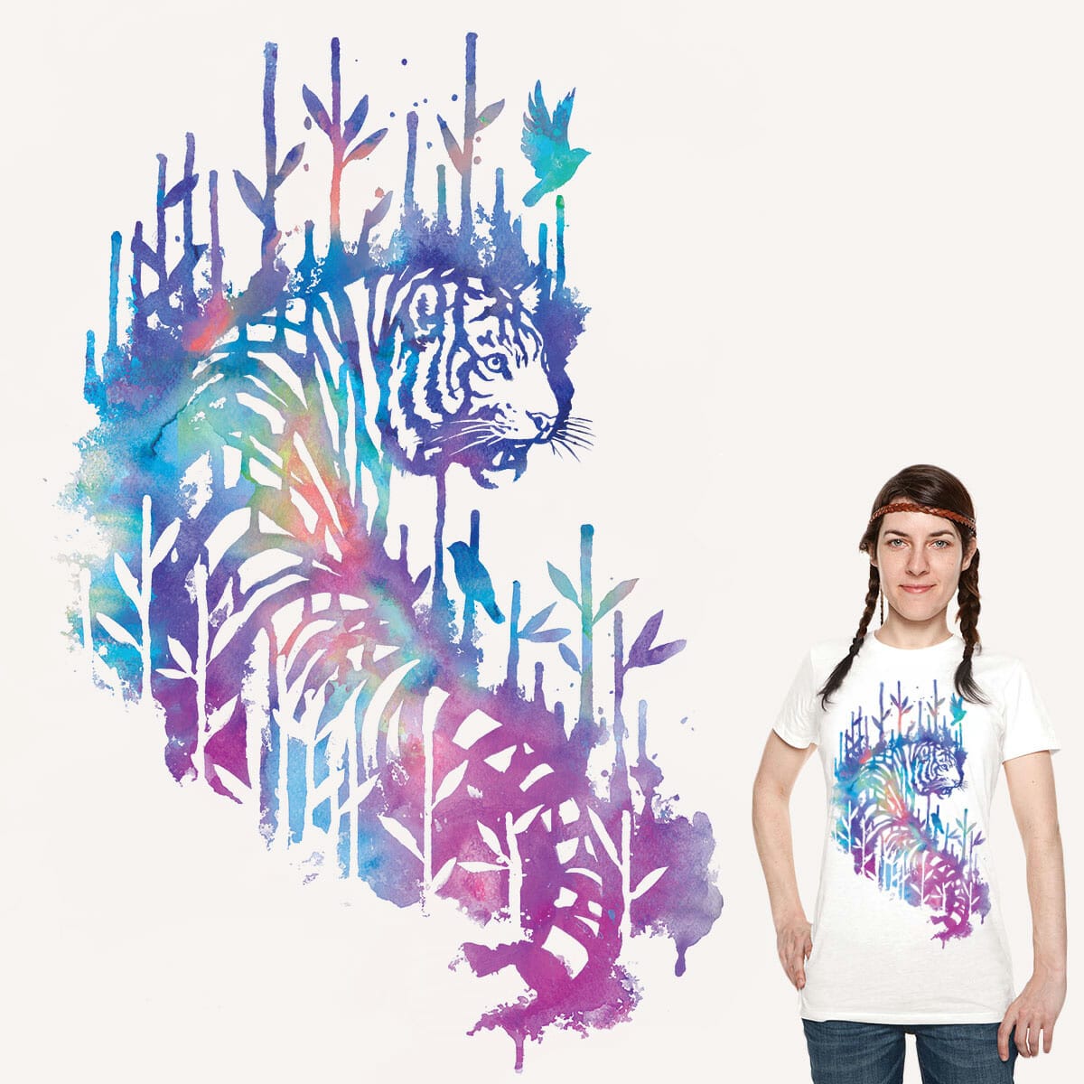 Watercolor tiger t-shirt design