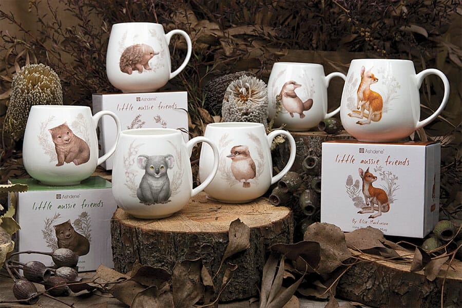 Picture of Little Aussie Friends article showing baby Australian animal tableware product group shot