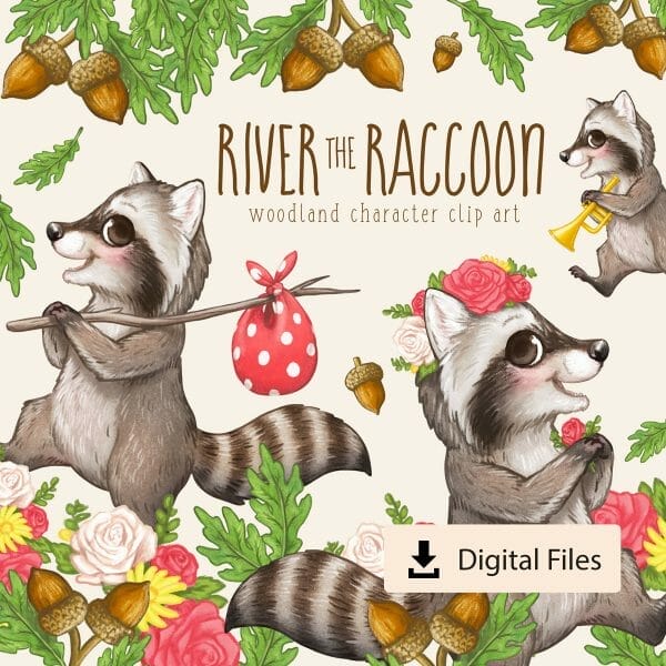River the Raccoon, Woodland Animal Clipart Set