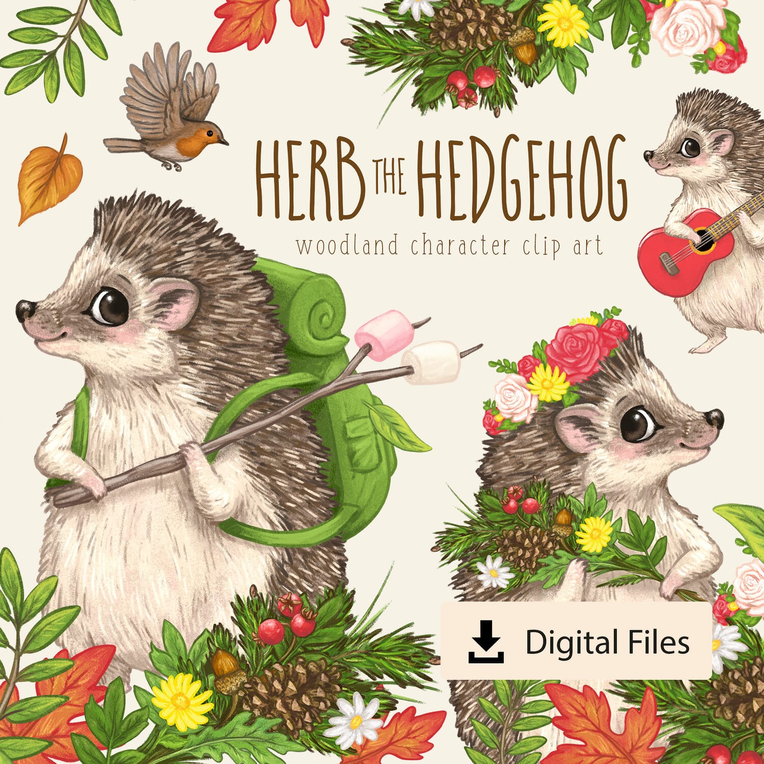 Woodland Characters - Herb the Hedgehog Clip Art 