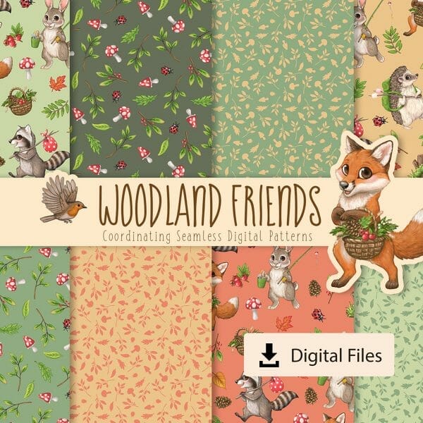 Woodland Friends  - Seamless Pattern ClipArt