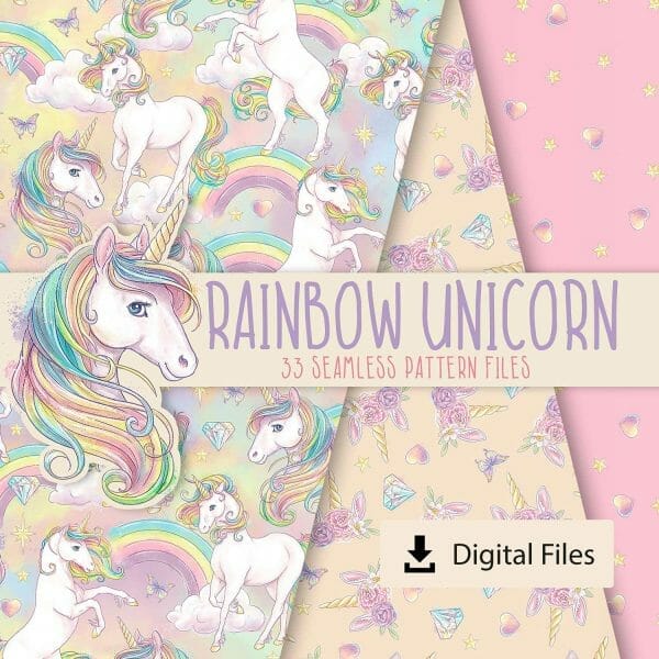 Rainbow Unicorn Clipart Seamless Patterns