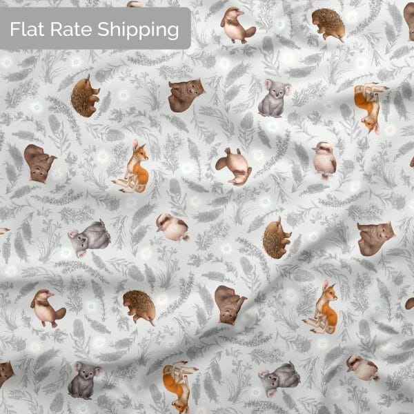 Little Aussie Friends Fabric - Small Animal - Grey - 50cm