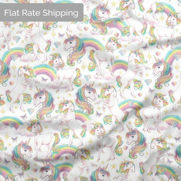 Unicorn Fabric - Unicorn Print - White - 50cm