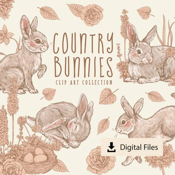 Country Bunnies Clipart Pack Preview