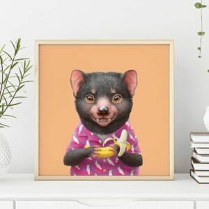 Art print of a Tasmanian devil holding a banana