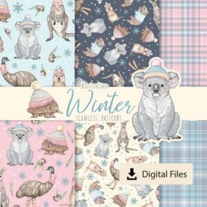 Cover image for the australian animal winter seamless patterns clipart pack