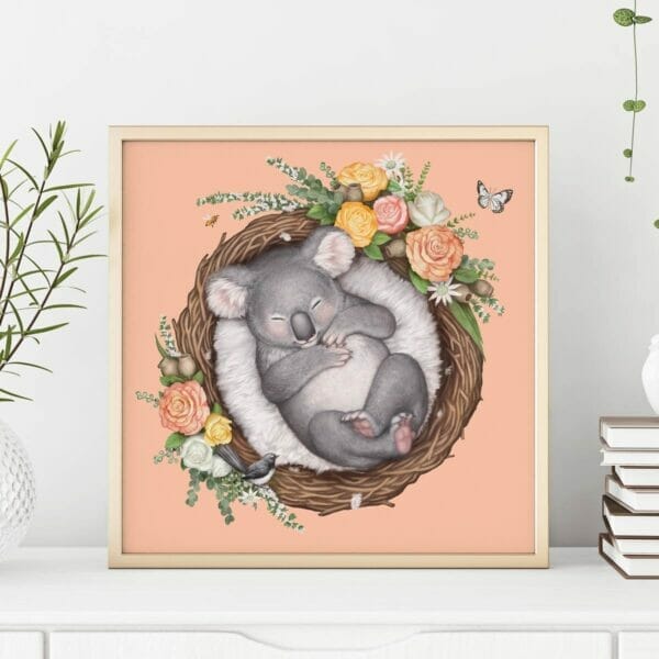 Art print of a sleeping baby koala