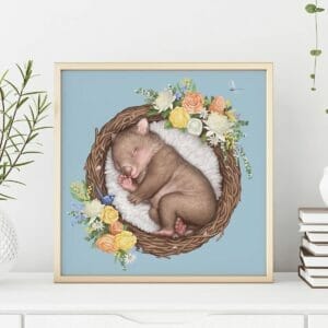 Art print of a sleeping baby wombat