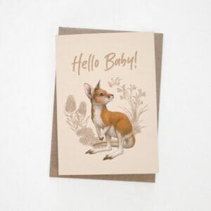 kangaroo card with the words "hello baby" at the top