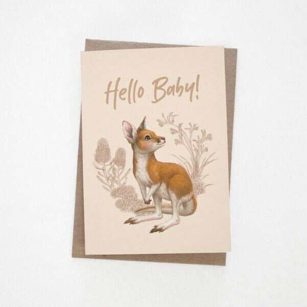 kangaroo card with the words "hello baby" at the top