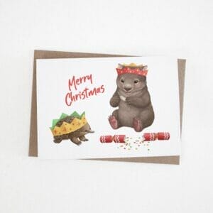 wombat and echidna christmas card