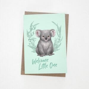 koala card with the words "welcome little one" at the bottom